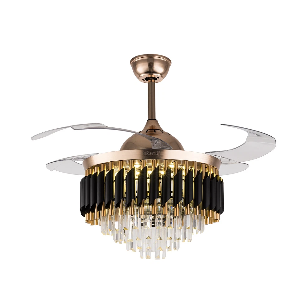 42" Invisible LED Ceiling Fan Light Crystal Chandelier Lamp 3 Color Fandelier 1X - Image 2 of 4
