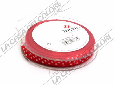 RAYHER - SATIN RIBBON WITH DOTS - H9.5mm - 10m - RED - SCRAPBOOKING