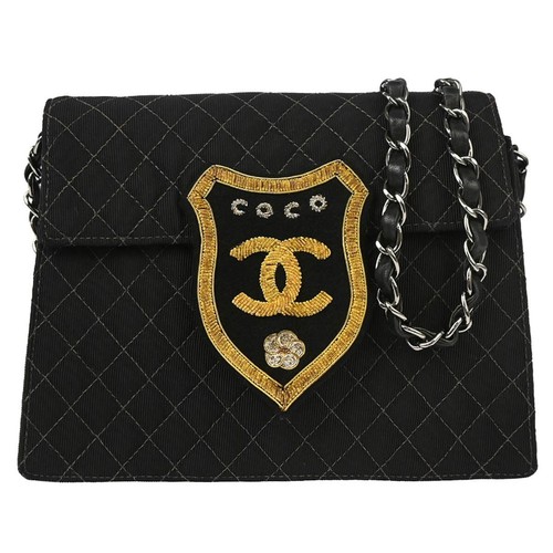 Chanel Black Canvas Emblem Shoulder Bag 124728