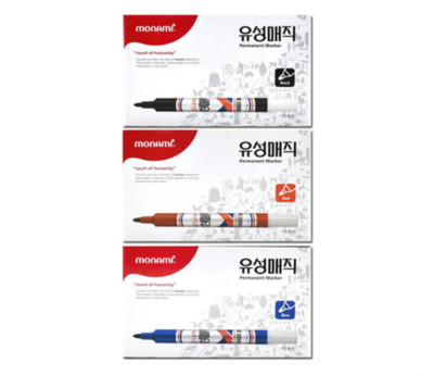 12pcs MONAMI Permanent Marker Pen Monami Name Tags Magic Ink Black Blue Red
