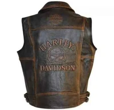 Men’s HD Motorcycles Brown Knuckle Distressed Cowhide Leather Motorbike Vest