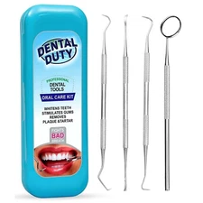 Dental Duty 4-pc Oral Care Kit Calculus + Plaque Remover/Mirror Dental Tool Set