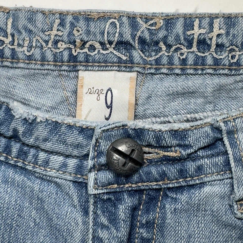 Pantalones cortos industriales de algodón para mujer de mezclilla desgastados talla 9 azules jeans 2"" Foto 3 de 4