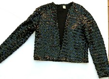 Vtg Womens DAY OF THE UNICORN Sequined sweater black metallic sparkly one size