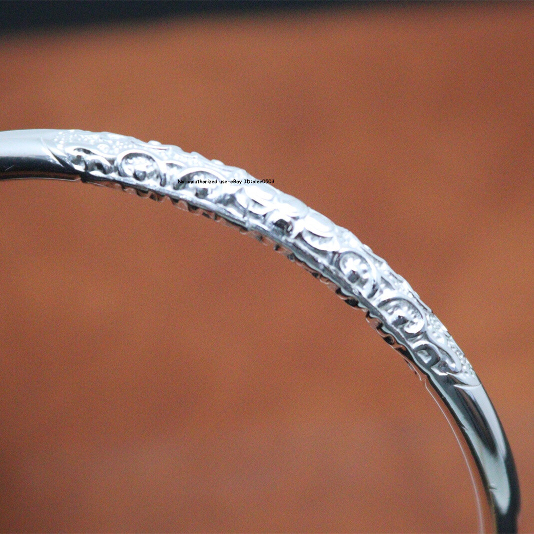 S999 Fine Silver Bracelet Lucky Carved Vine Circle Bangle