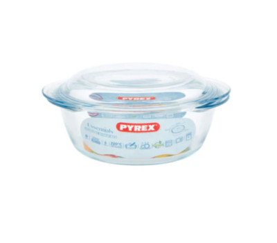Pyrex klassische Glasschale rund länglich griffig Auflaufschale mit Deckel