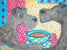 KERRY BLUE TERRIER Drinking Coffee Pop Art Print 8x10 Dog Collectible by Artist