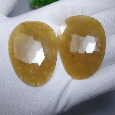 100% Natural Beryl 35x48 MM Fancy Shape Slice Faceted Cut Set Of Two 2 ps. Lot
