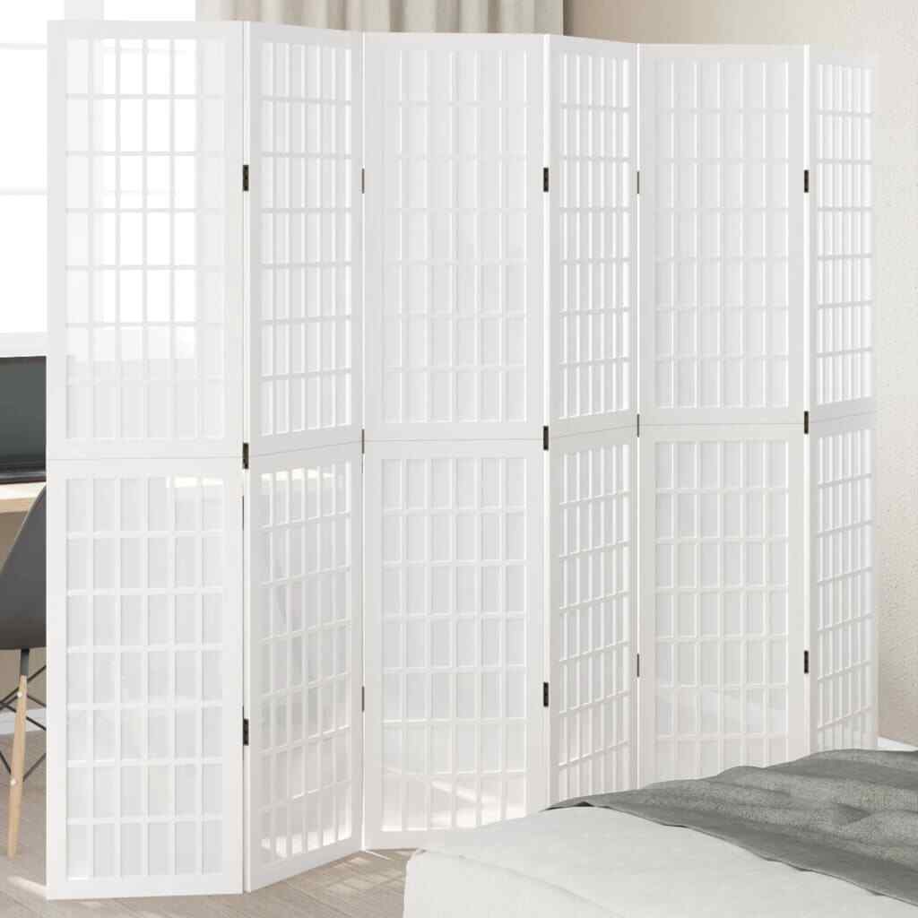 Room Divider 6 Panels White Solid Wood Paulownia vidaXL