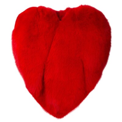 Red 3D Love Heart Shaped Womens Cape Coat Faux Fox Fur Shaggy Jacket Party Cloak