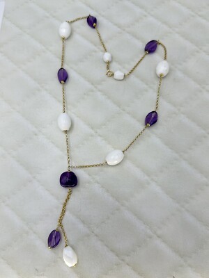 #NECKLACE ''STONES'' with AMETHYST AND WHITE AGATE IN 18KT GOLD 750°/°°° New