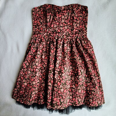 SOUND & MATTER Floral Mini Dress Size M Corset Cotton Tulle Smocked Babydoll 90s