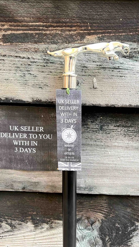 Antiguo bastón de madera con cabeza de jaguar cromado hecho a mano elegante nuevo diseño regalo Foto 4 de 4