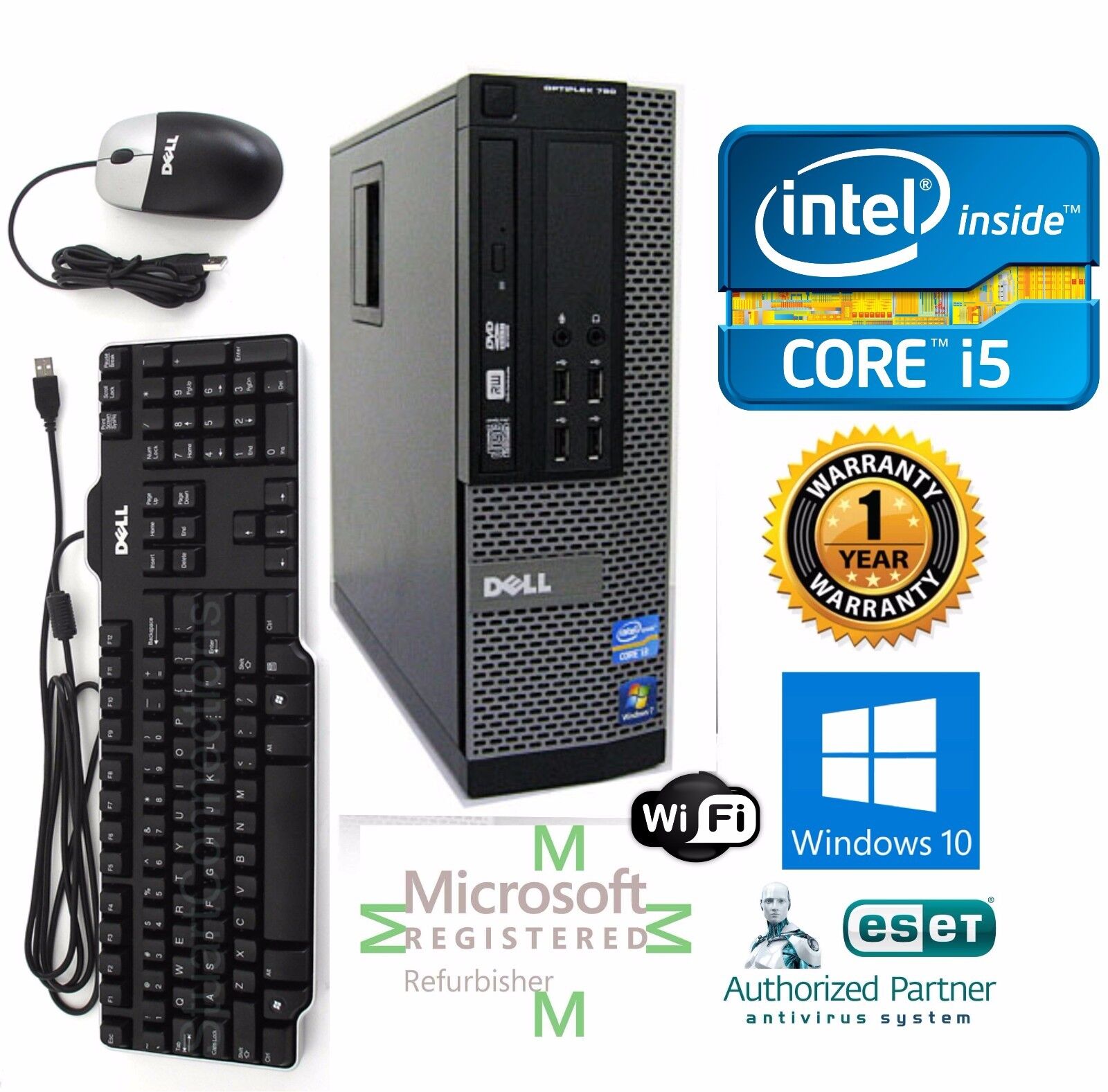 Dell 7010 Desktop Computer Intel Core i5 Windows 10 64 500gb HD 8gb Excellent