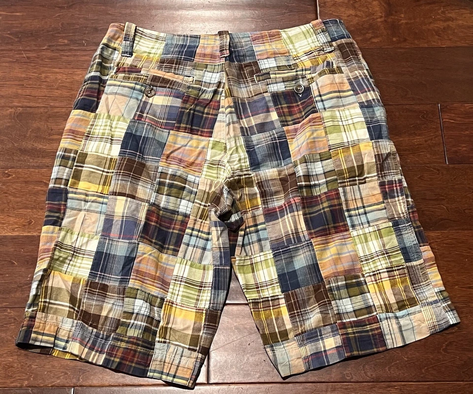 Pantalones Cortos Arizona Marrón Azul Tostado Cuadros 4 Bolsillos Para Hombre 34 Bermudas Chino 12" Foto 2 de 4