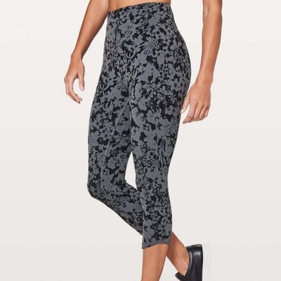Lululemon All You Do Crop Efflorescent Nebula Floral Black Grey Leggings Size 10