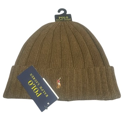 Polo Ralph Lauren Wool Ribbed Beanie Winter Hat Olive Green OSFM