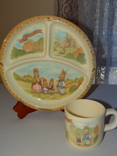 Vtg 2pc Pecoware Childs Sweet Bunny Family Dinnerware Set Melamine Plate Cup