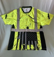 Wild Wear Micro Tech Hi Vis Neon Yellow Reflective USA Flag Safety Shirt XL