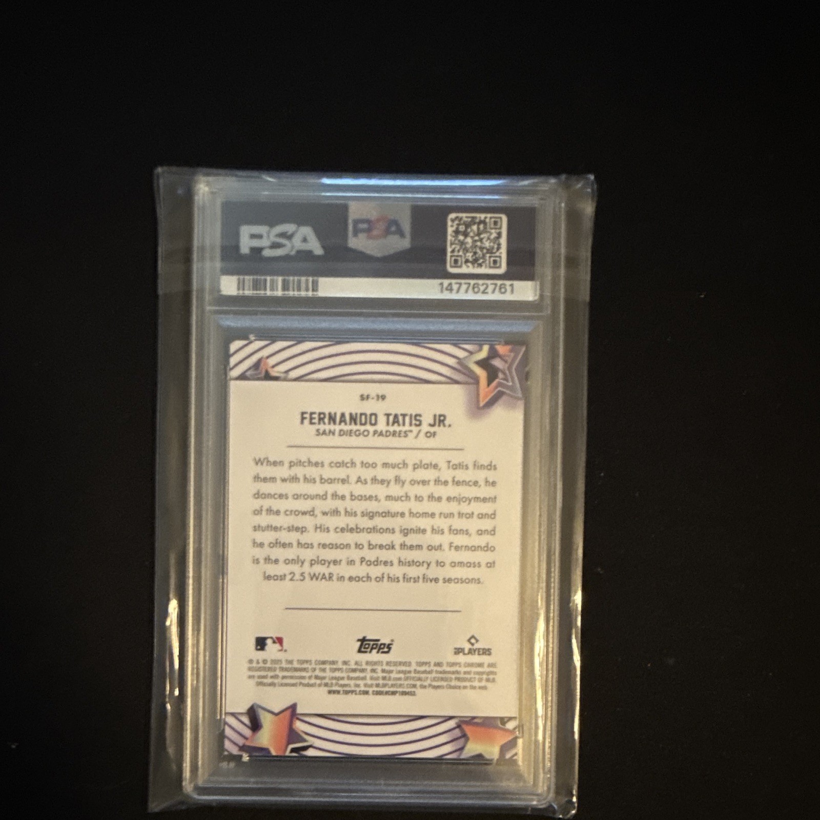 Topps 2023 Cosmic Chrome Starfractor Fernando Tatis Jr. Padres SF-19 PSA 10 view 2