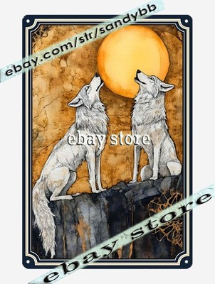 Howling Moon Metal Tin Sign Wolves Spirit emotional connection scene