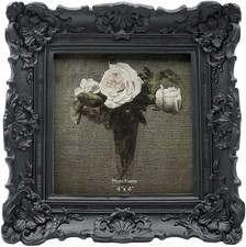 CISOO 4x4 Vintage Small Picture Frame, Antique Ornate Black Square 4x4,