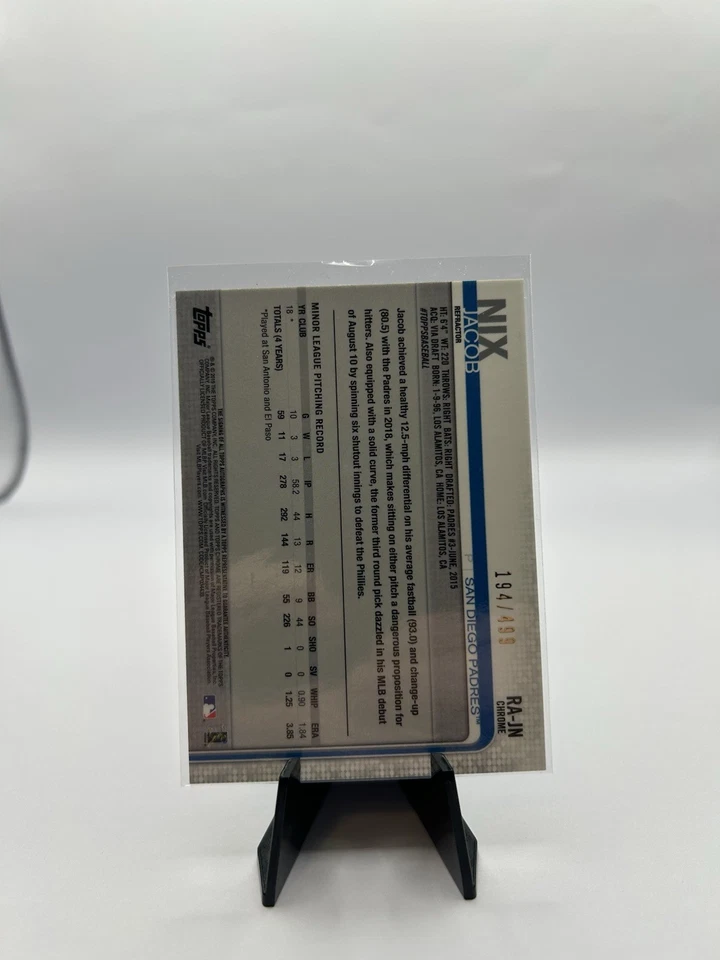 2019 Topps Chrome Rookie Autographs Jacob Nix #RA-JN Refractor 194/499 (AU, RC) - Image 2 of 2