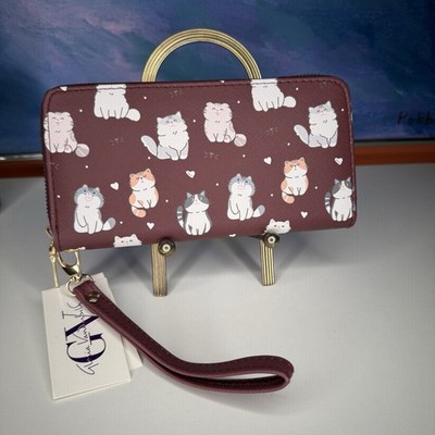 Gloria Vanderbilt Cat Kitties Wallet Clutch Wristlet NWT NEW with Tags Burgundy