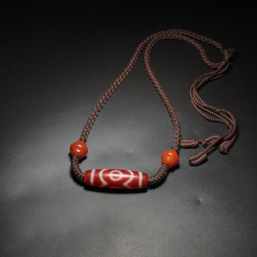 Vintage Red Old Agate Tibetan Dzi Beads 3 Eyes Amulet Necklace Pendant 11×38mm