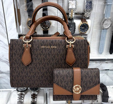 Michael Kors Marilyn Small Satchel Shoulder Crossbody Bag MK Brown + Wallet