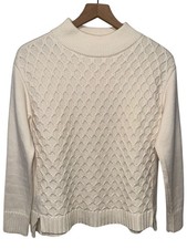 Talbots Cream Ivory Cable Knit Textured Sweater Women Sz S Pullover Mock Neck