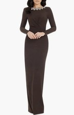 NWOT 398 Dress the Population Anne Embellished Long Sleeve Column Gown M