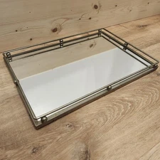Vintage Rectangle Brass Mirror Vanity Tray Retro Modern Hollywood Regency MCM