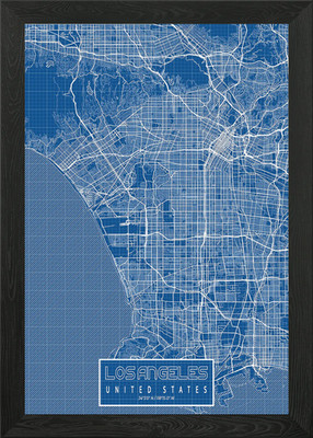 Los Angeles Map Blueprint Framed Wall Art Poster Canvas Print Picture