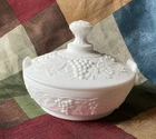 Vintage Imperial Milk Glass 5.5” Candy Dish with Lid Satin Finish Grape Design