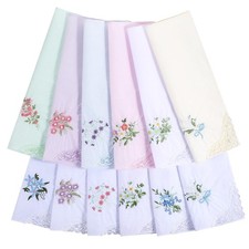 12pcs Ladies Handkerchiefs - White Lace Floral Embroidery - Soft Cotton - Wed...