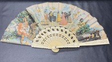 Vintage Spanish Folding Fan Flamenco Dancers Scene Souvenir Hand Painted Ornate