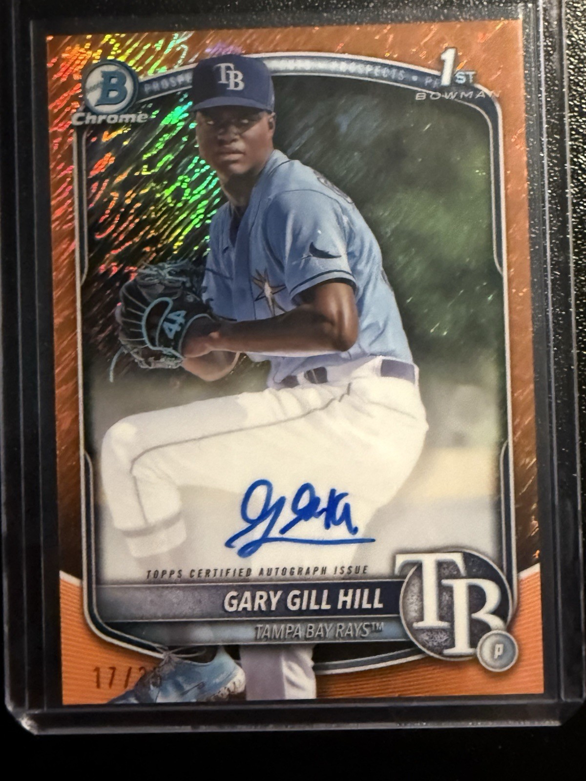 2025 Bowman Baseball Gary Gill Hill 1st Bowman Chrome Orange Shimmer Auto /25