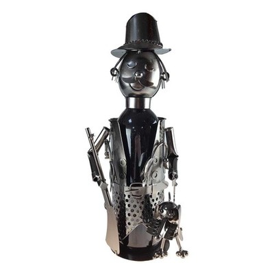 Flaschenhalter für Weinflasche Mann Jäger mit Hund Gewehr Metall 15x25x15cm 