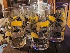 Set of Four Vintage Crisa Lemon Yellow Tumbler Drinking Glasses 16 oz Excellent 
