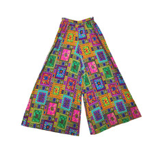 Colorful Patchwork Printed 70s Neon Super Wide Leg Bohemian Palazzo Pants 22/15