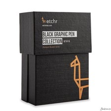 Etchr Black Graphic Pen Set Water Based Pigment Ink 16 Pack Drawing