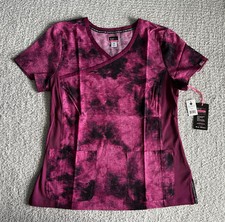 Koi Lite Scrub Top Women  s Medium Pink Raspberry Tie Dye Stretch Nursing Medical