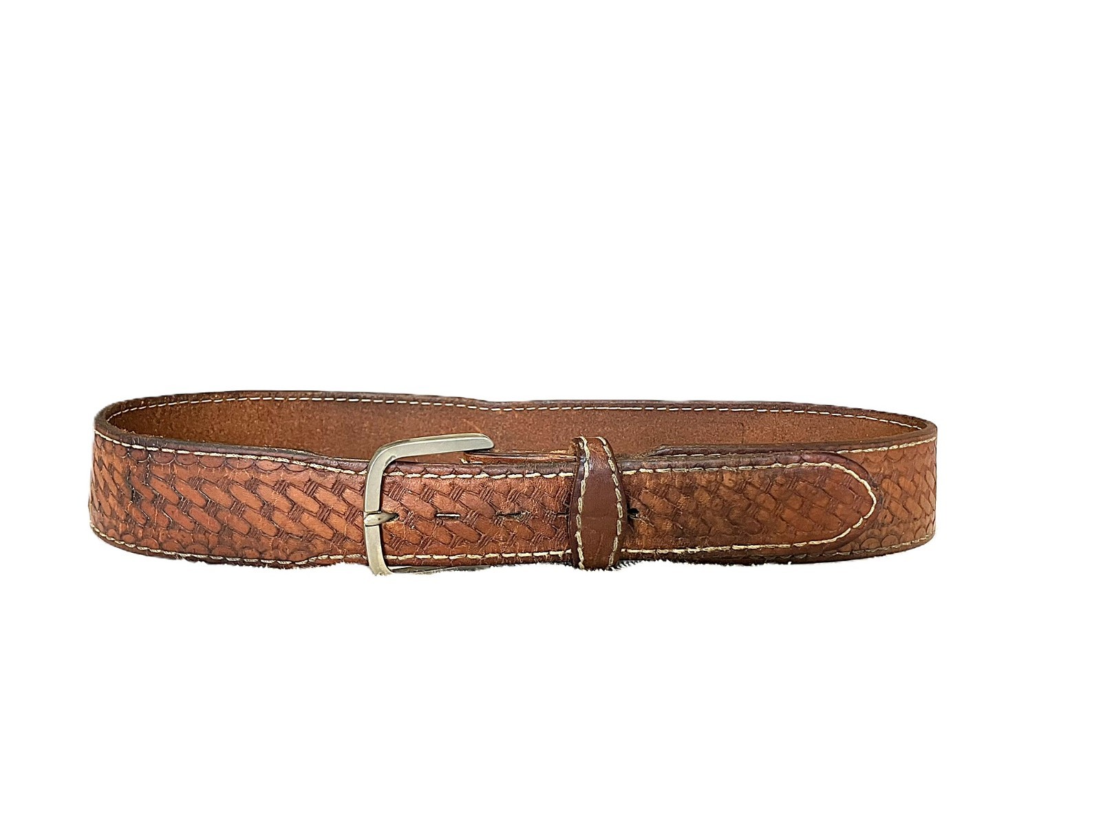 "Vintage Western Leather Basketweave Tapered Belt 36.5\" Genuine Leather/Unisex"
