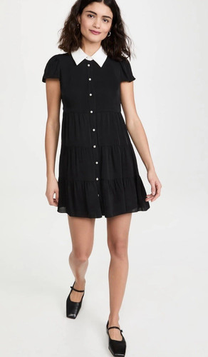 Alice + Olivia Women's Black Meeko Faux Leather Collar Shirtdress Small $375