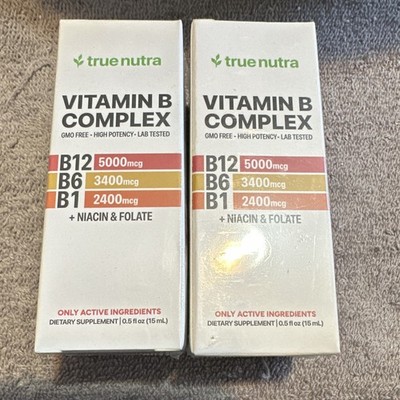True Nutra Vitamin B Complex Liquid Raspberry 0.5 fl oz B12 B6 B1 Niacin Folate