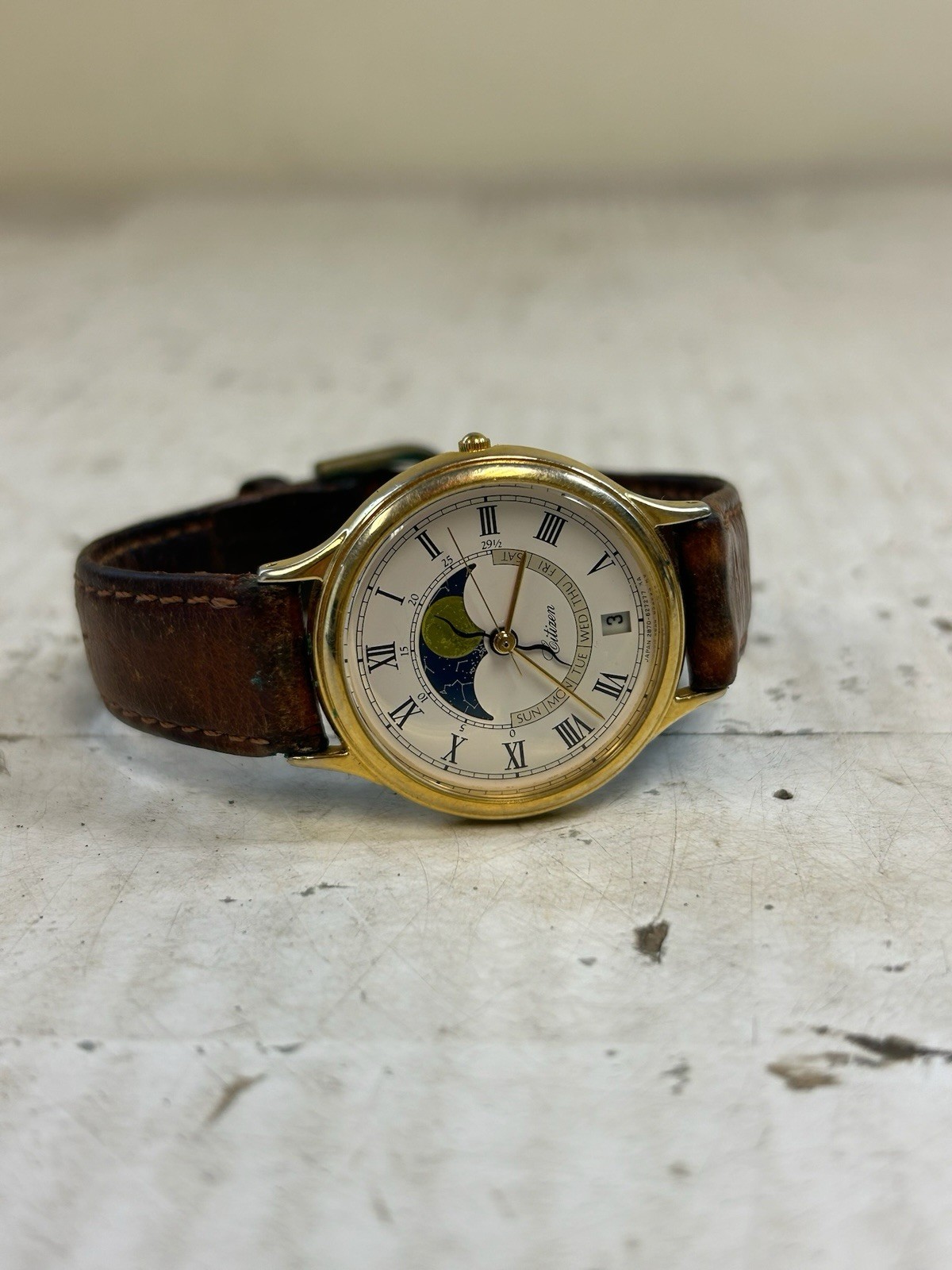Vintage 1988 CITIZEN Astro Fantasy Women’s 30mm Quartz Watch Date Gold Brown