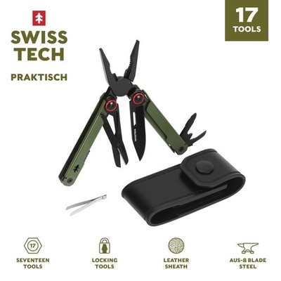 Swiss Tech Praktisch 17-in-1 Folding Multi Tool with AUS-8 Steel Blade, Black,