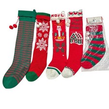 Vintage Used/new Knit Christmas Stocking Pom Poms 26 23 15  Long Lot of 5 80s