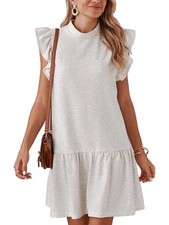 AIWUFLY Women’s Ruffle Sleeve Mini Dress Summer Casual X-Small, White